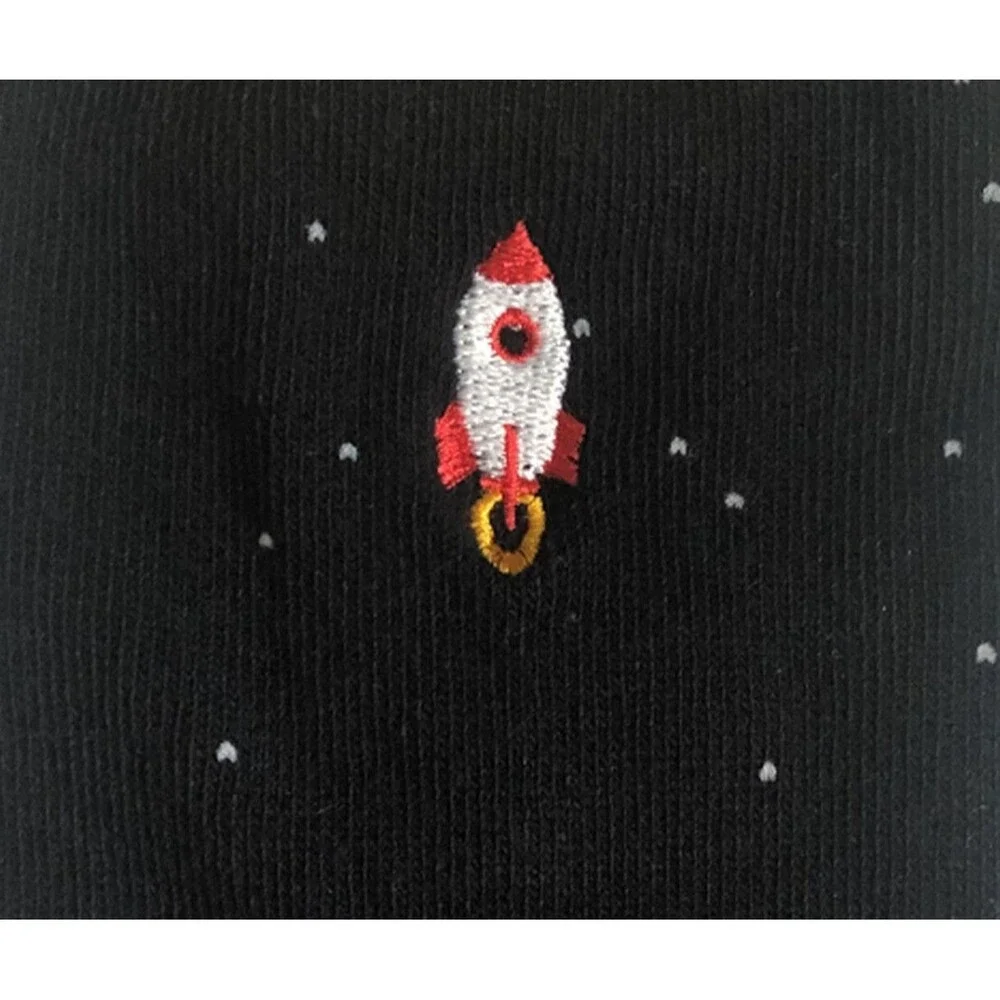 Clarks Mens Socks Spaceship Space Embroidered Black Dress Casual Novelty Cotton
